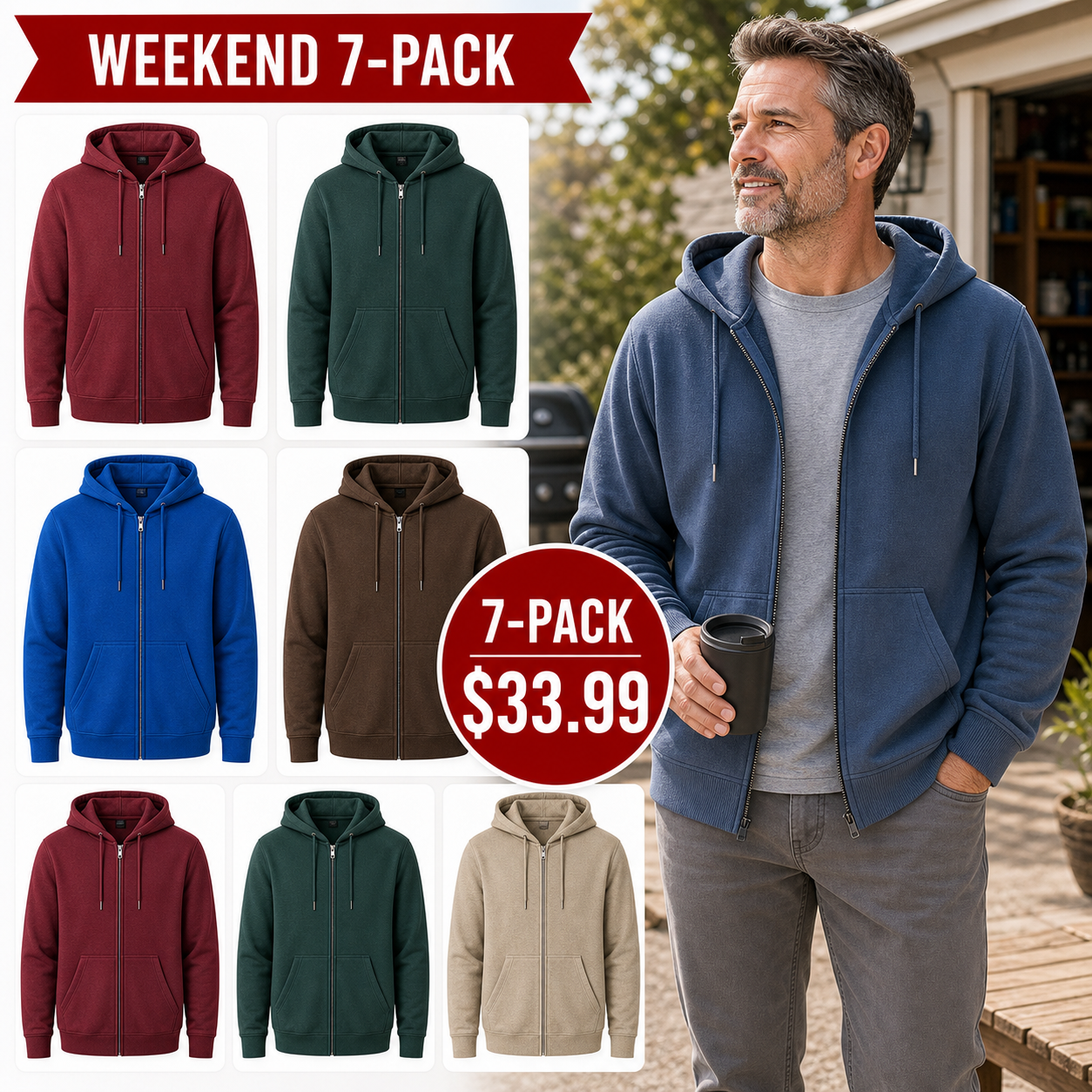 Men's Lightweight Full-Zip Fleece Hoodies
