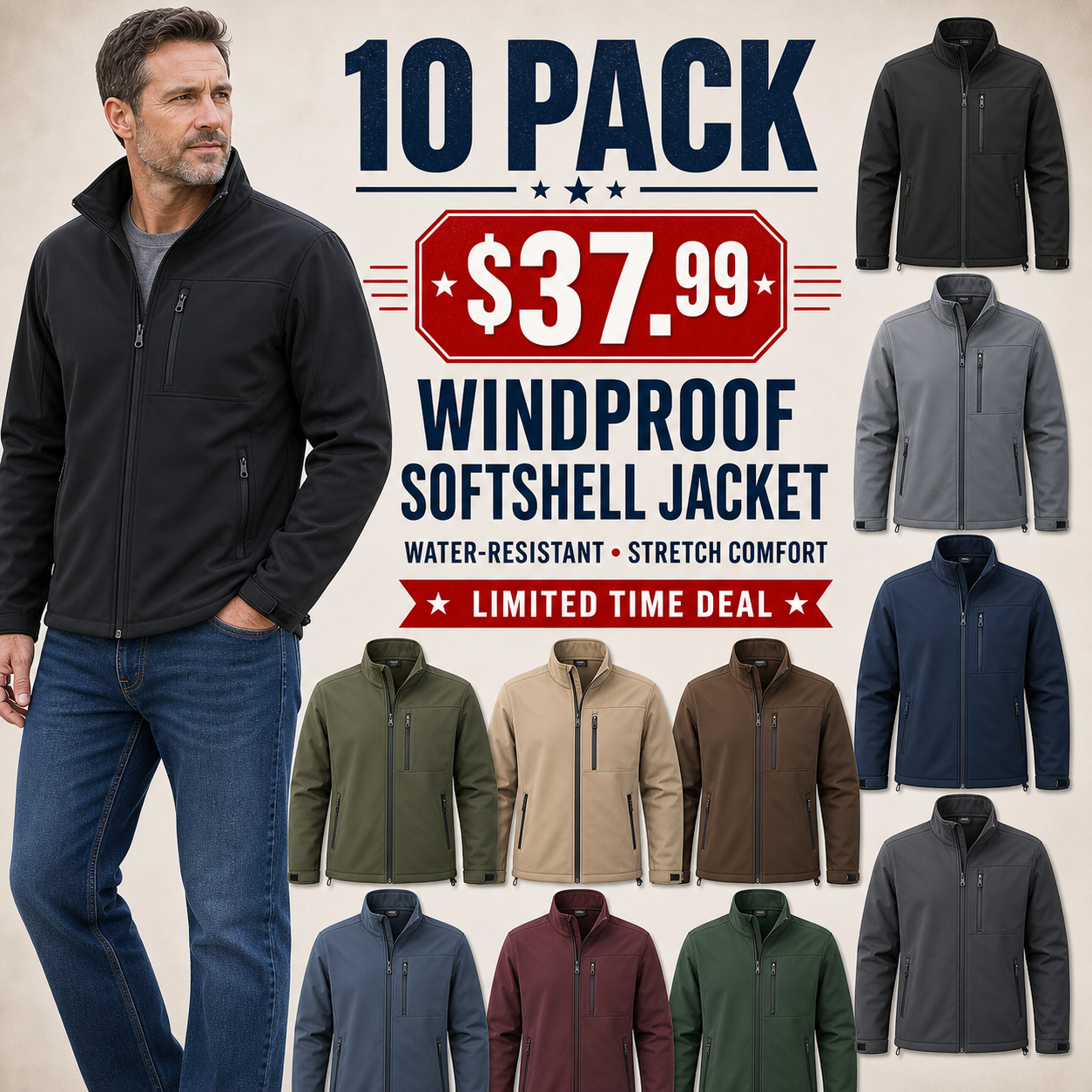 Men's Windproof Water-Resistant Softshell Jacket