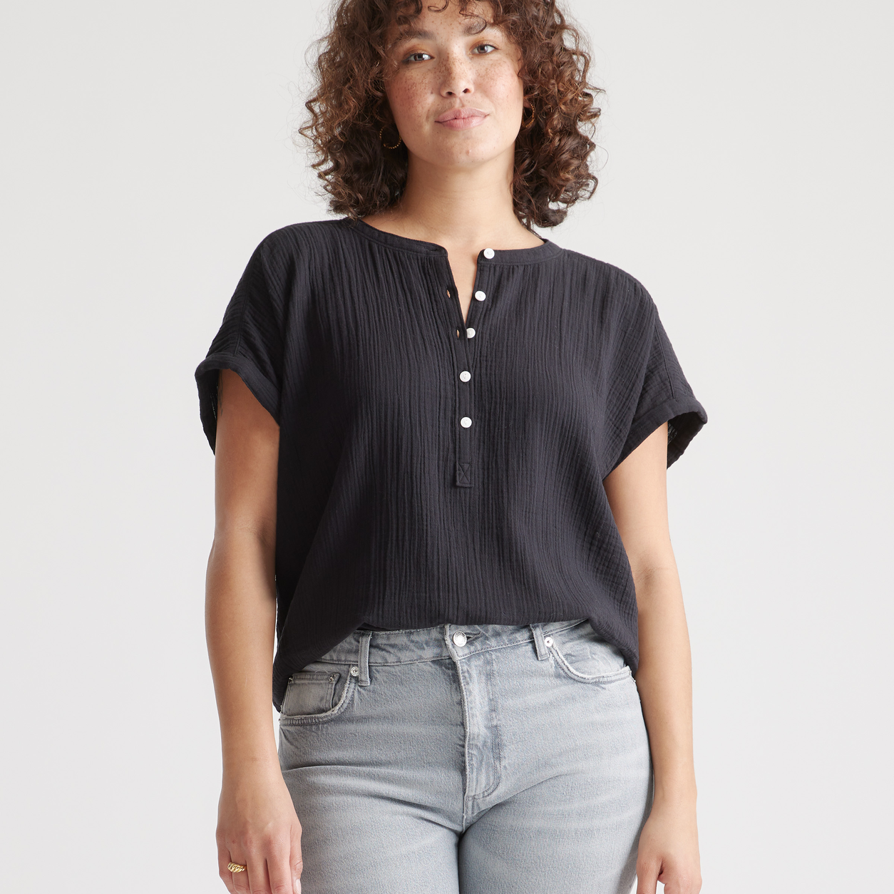 Women0710001 black organic cotton gauze shirt