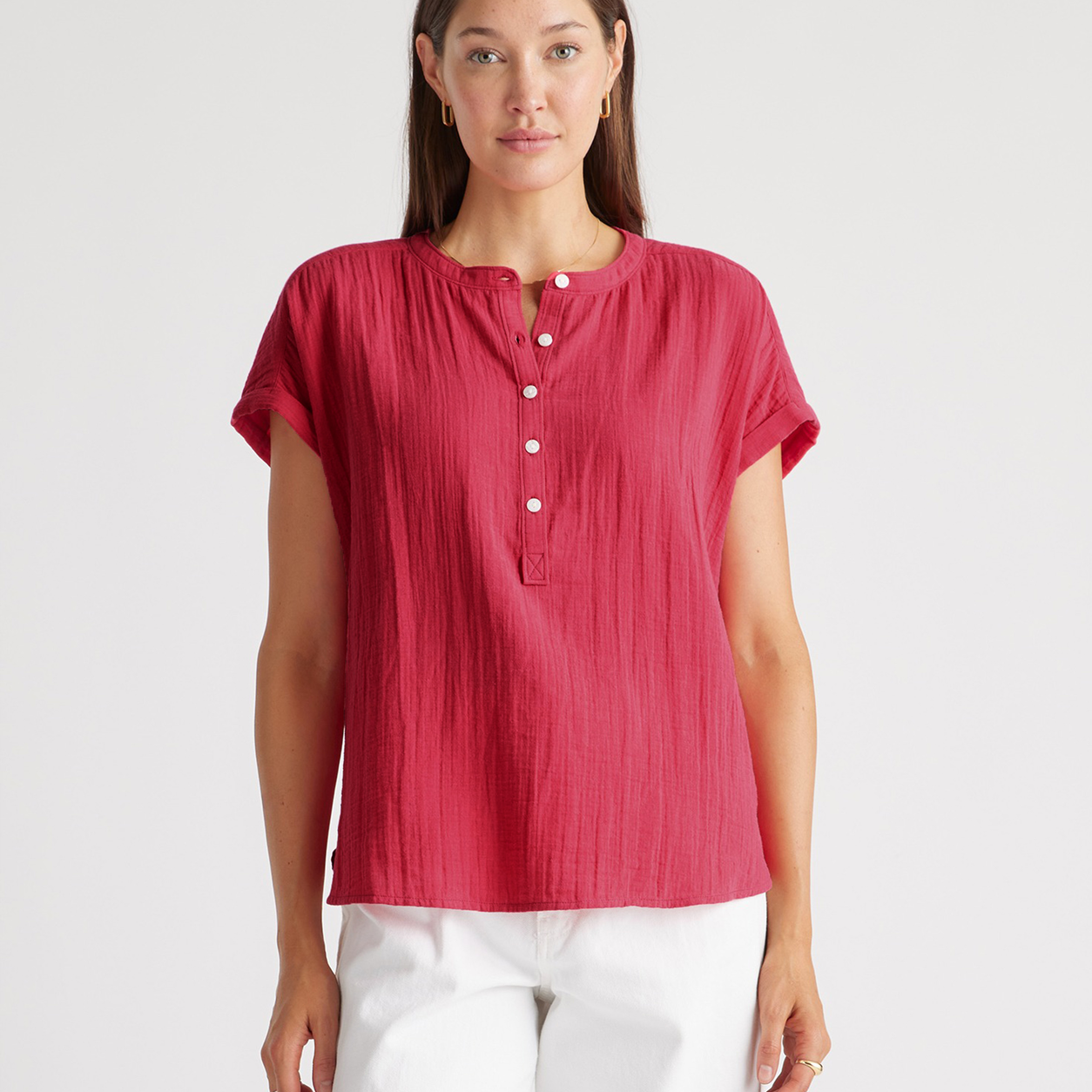Women0710001 hot pink organic cotton gauze shirt