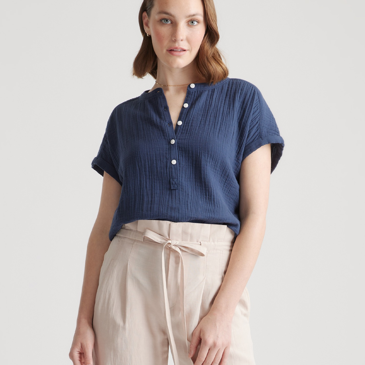 Women0710001 indigo blue organic cotton gauze shirt