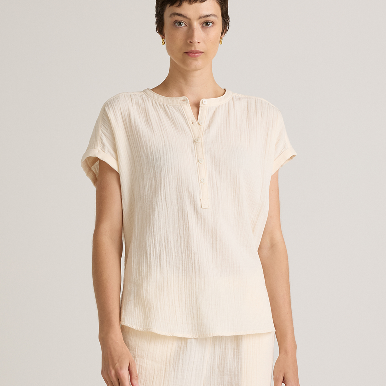 Women0710001 vintage cream organic cotton gauze shirt
