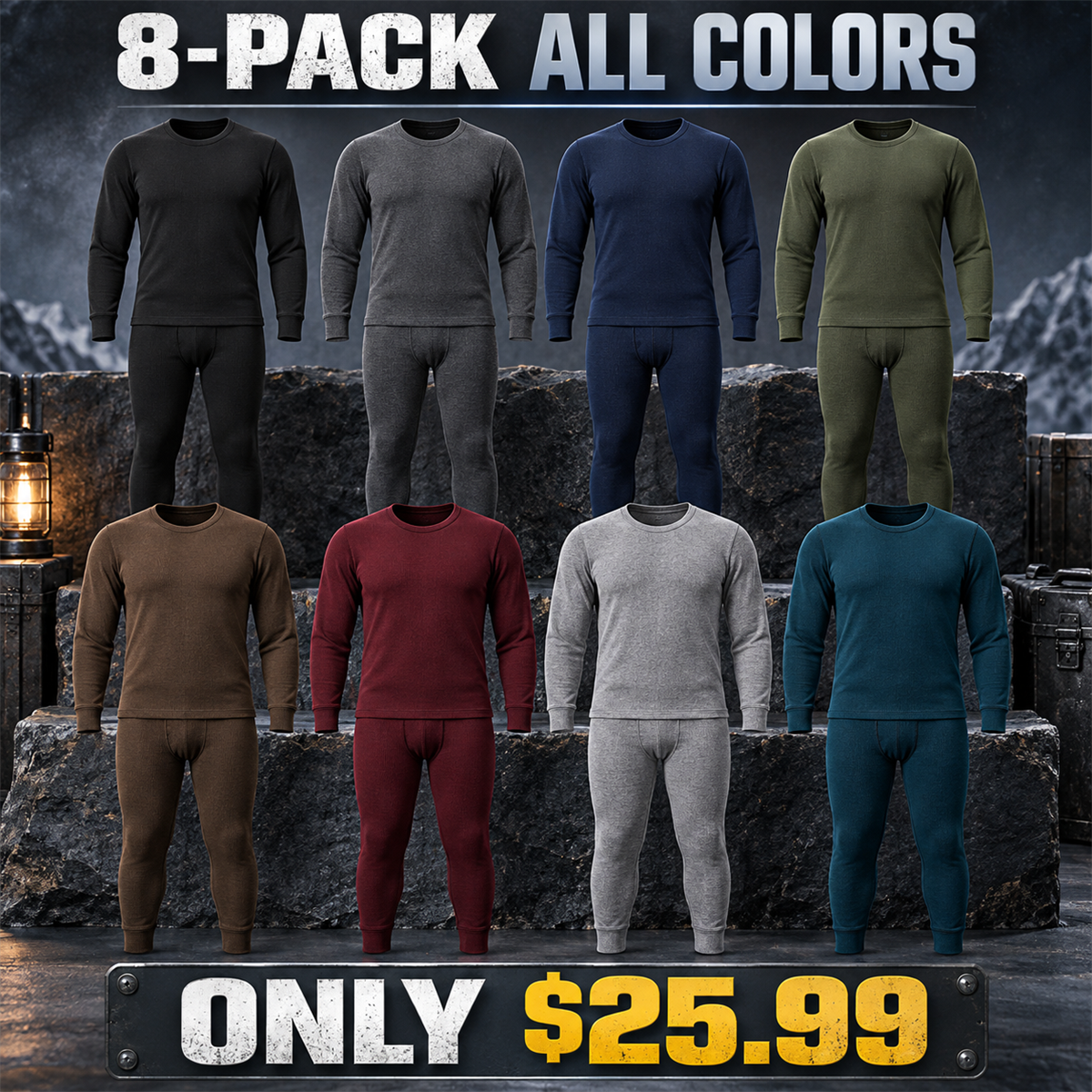8-Pack - All 8 Colors Men's Thermal Base Layer Multipacks