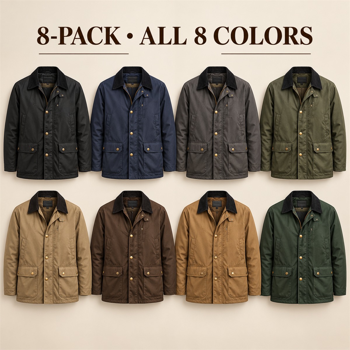 8-Pack - All 8 Colors Men's Contrast-Collar Field Jacket 8-Packs