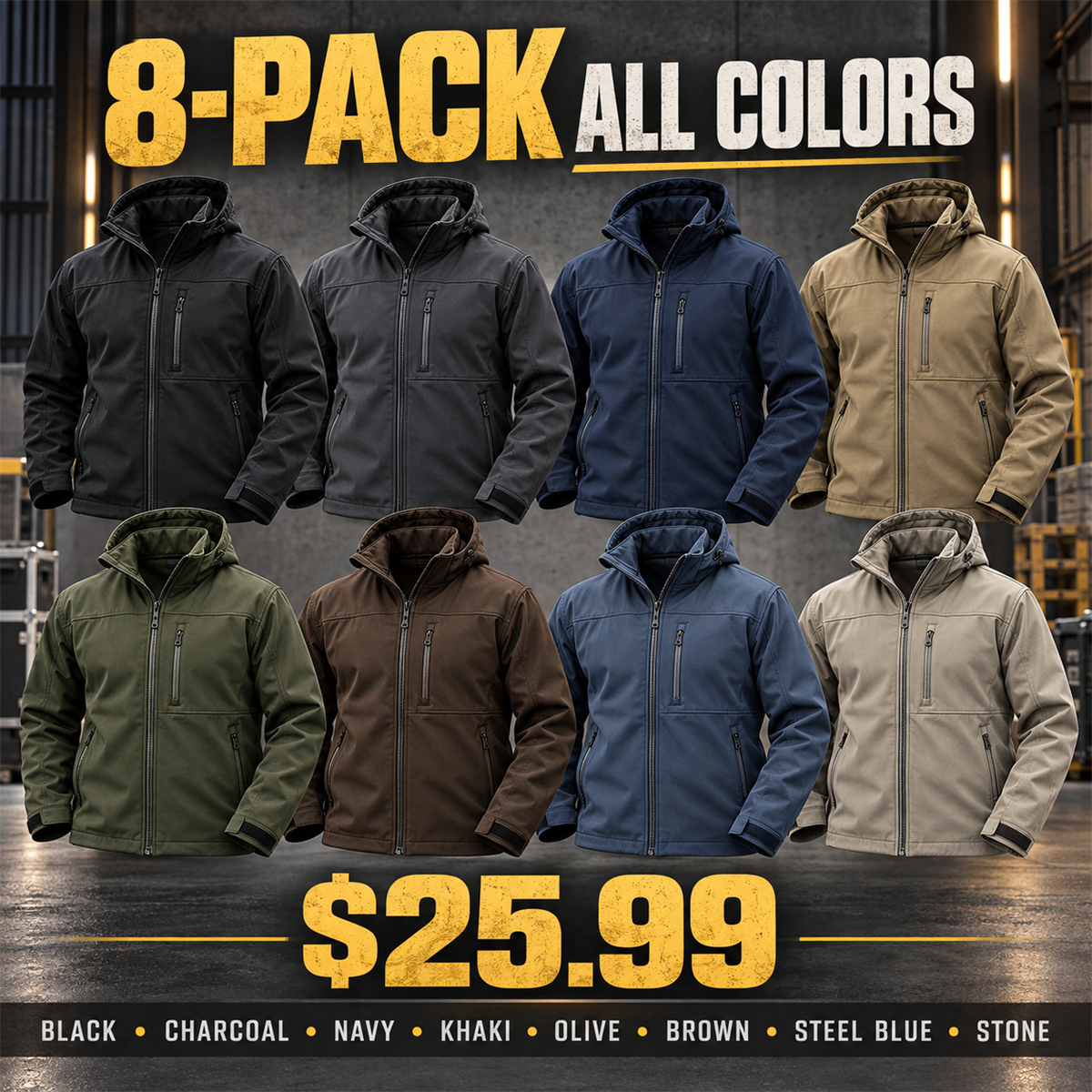 8-Pack - All 8 Colors Men's Softshell Work Jacket Multipacks