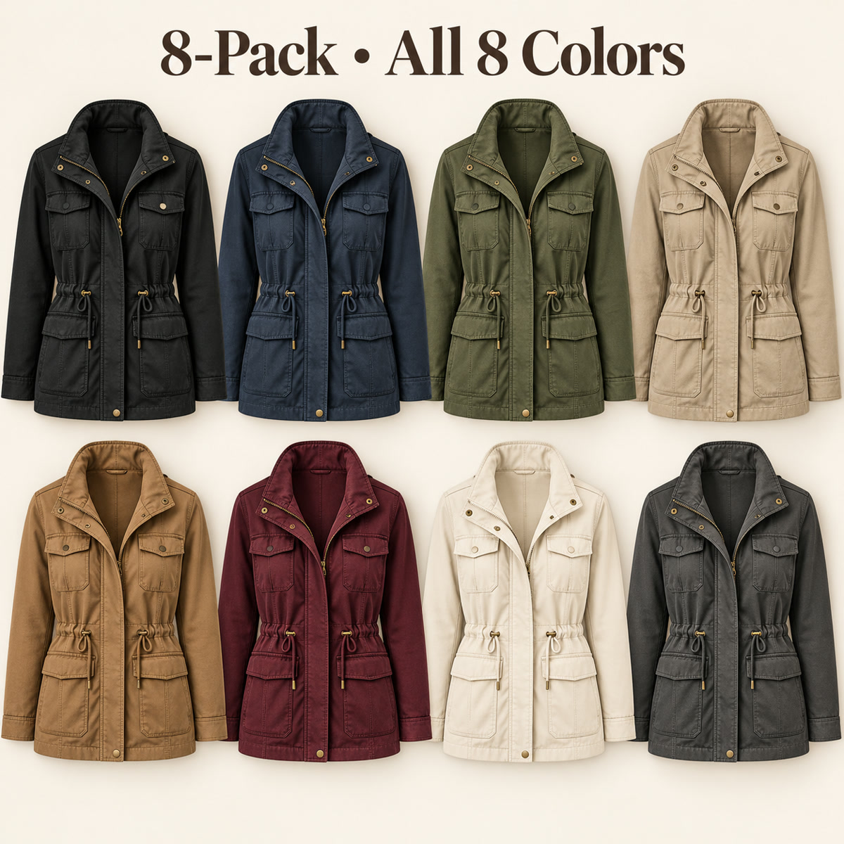 8-Pack - All 8 Colors Women's Drawcord Utility Field Jacket 8-Packs