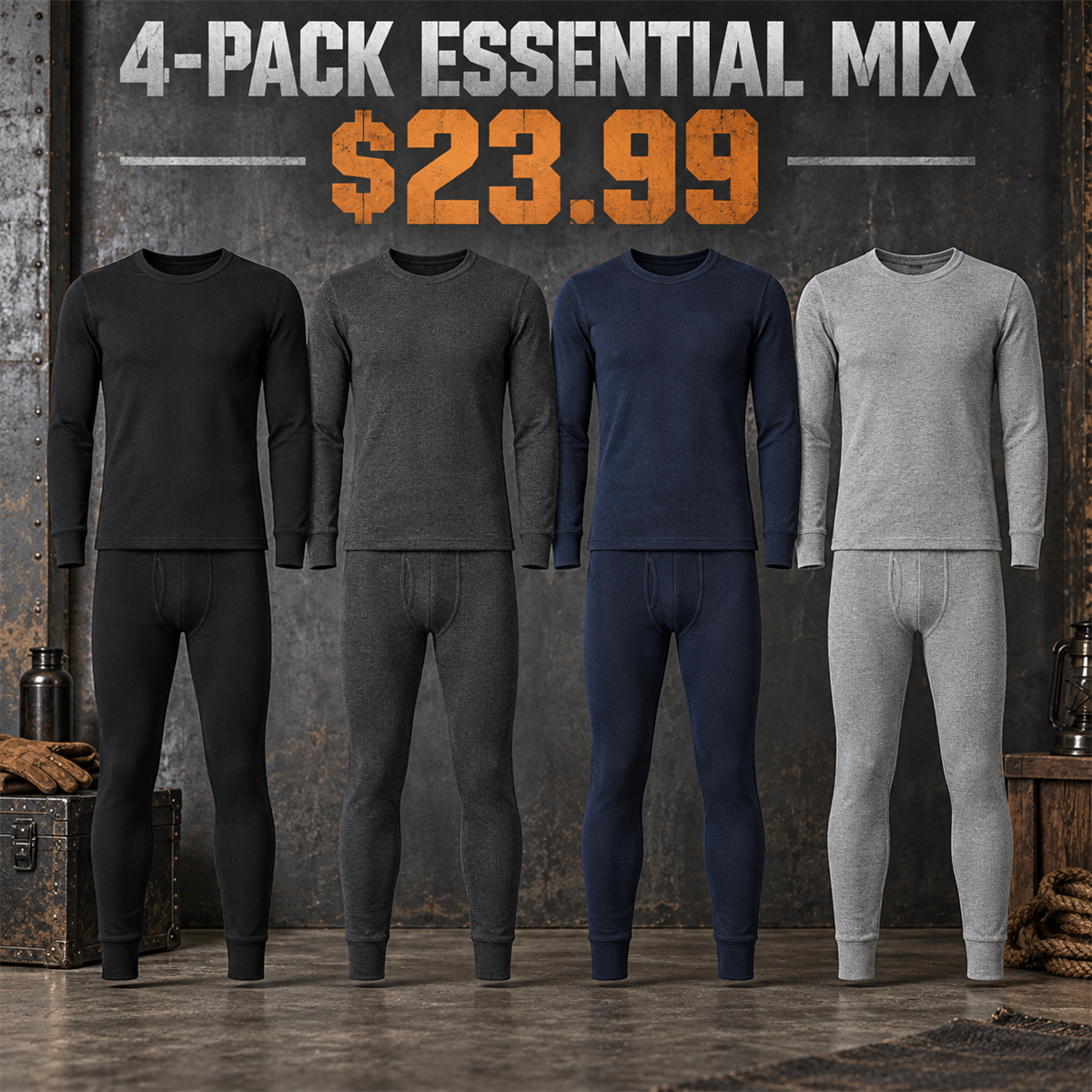 4-Pack - Essential Mix Men's Thermal Base Layer Multipacks