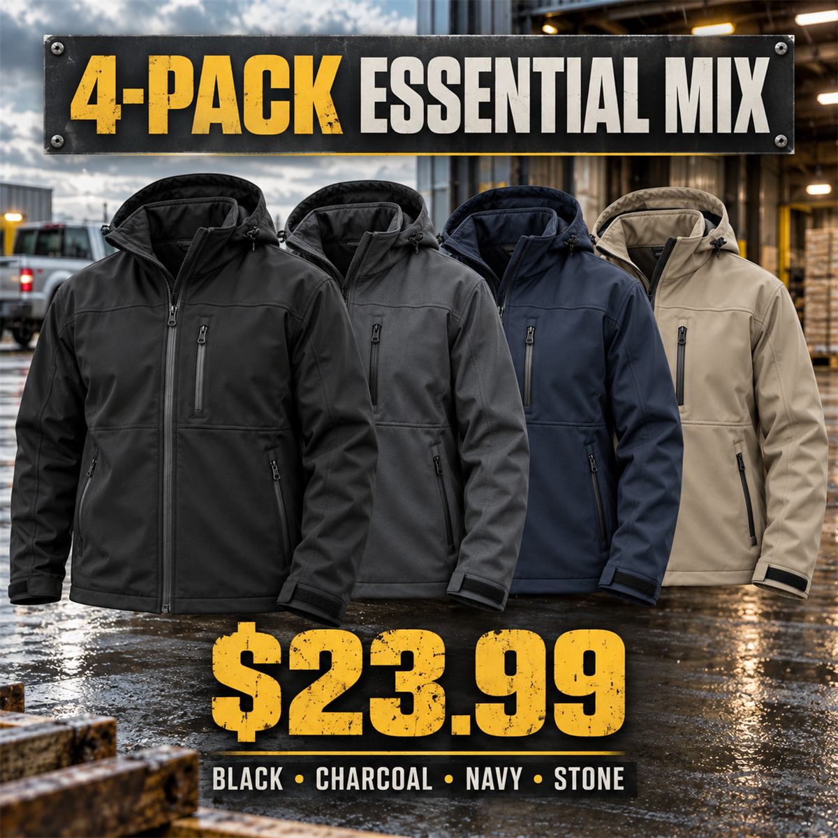 4-Pack - Essential Mix Men's Softshell Work Jacket Multipacks