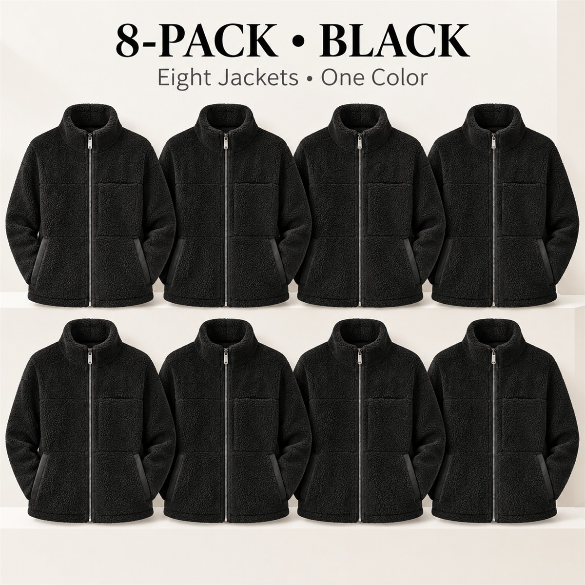 8-Pack - Black Women's Sherpa-Look Zip Jacket 8-Packs