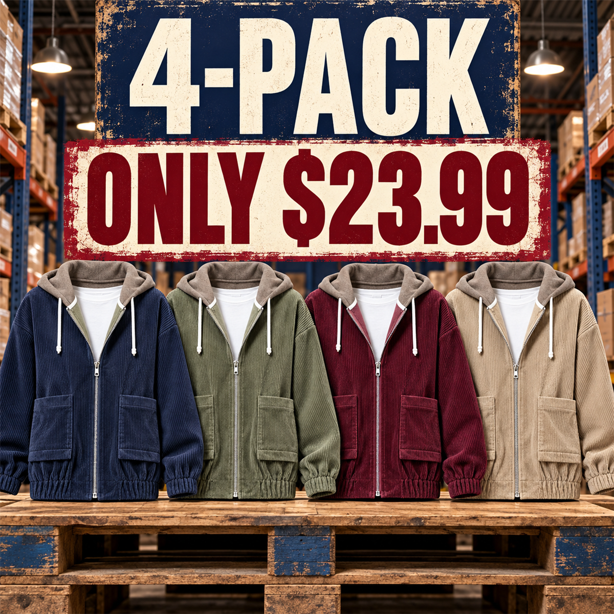 4-Pack - Essential Neutrals Women's Relaxed Corduroy Hooded Utility Jacket Multipacks