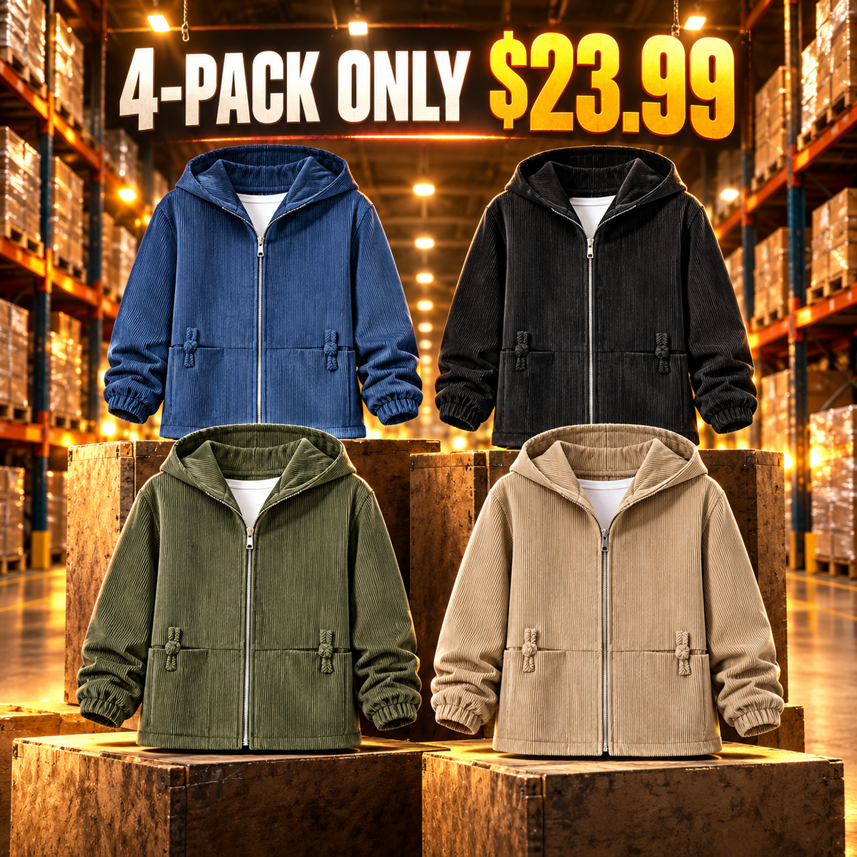 4-Pack - Essential Neutrals Women's Regular-Fit Corduroy Hooded Zip Jacket Multipacks