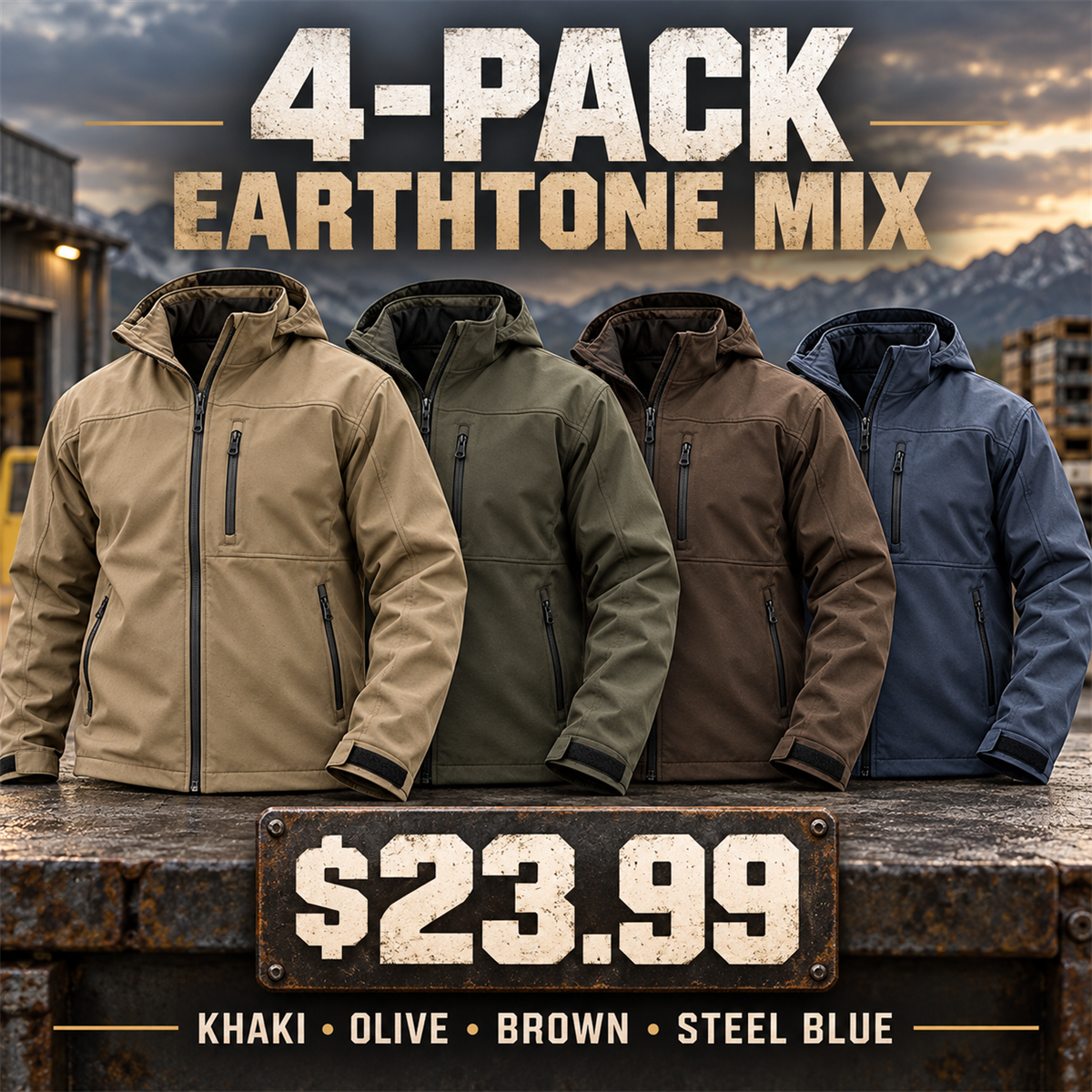 4-Pack - Earthtone Mix Men's Softshell Work Jacket Multipacks