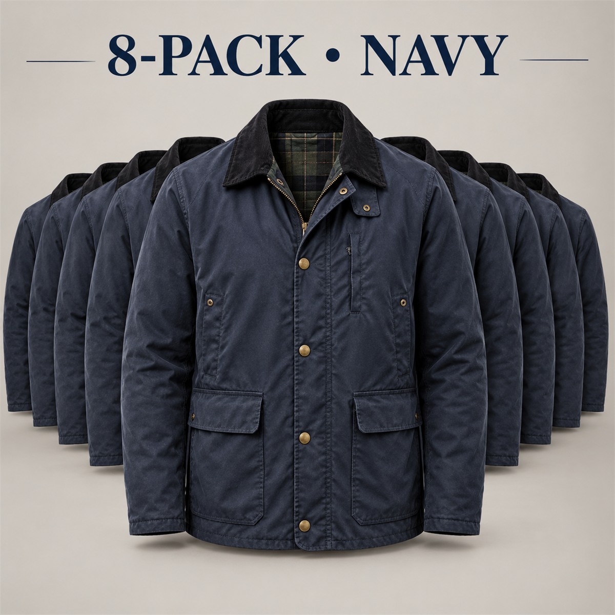 8-Pack - Navy Men's Contrast-Collar Field Jacket 8-Packs