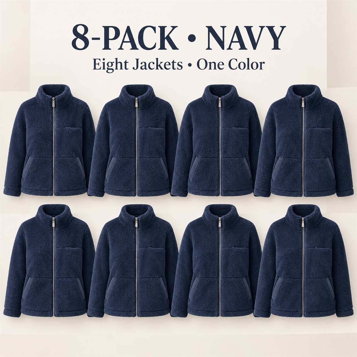 8-Pack - Navy Women's Sherpa-Look Zip Jacket 8-Packs