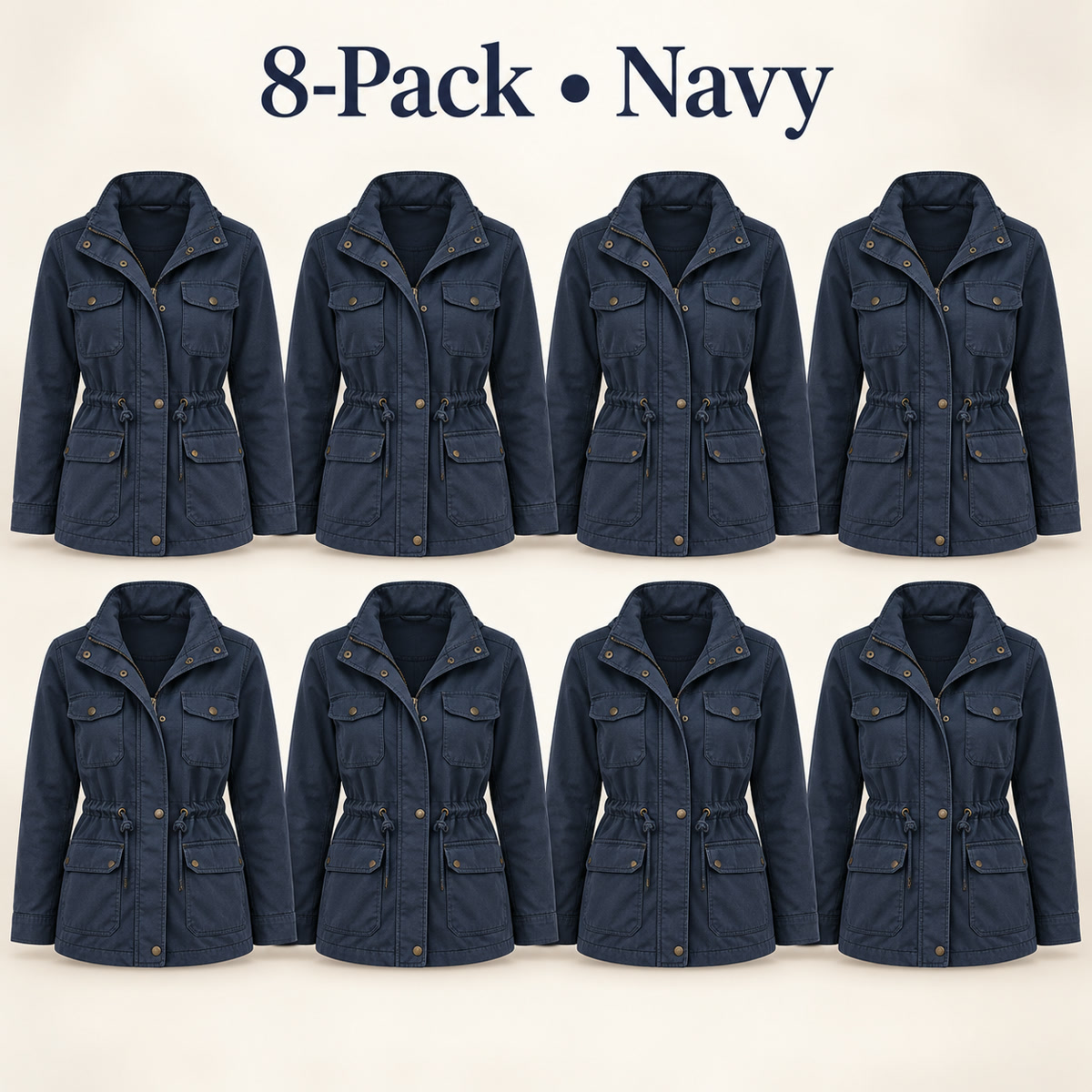 8-Pack - Navy Women's Drawcord Utility Field Jacket 8-Packs