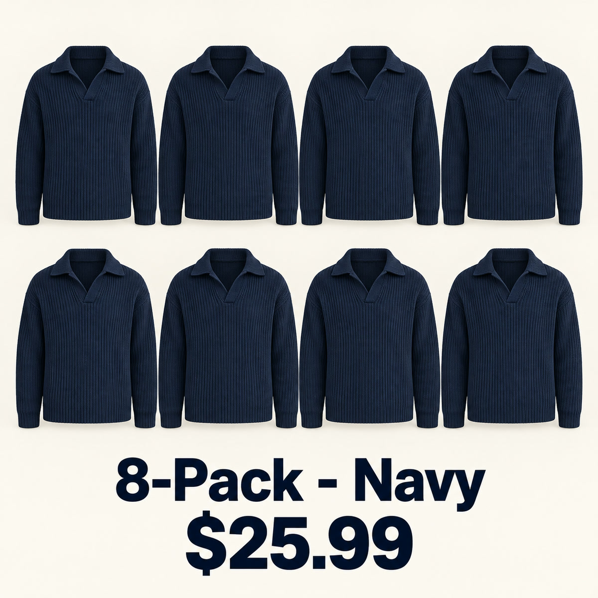 8-Pack - Navy Men's Open-Collar Chunky-Knit Sweater 8-Packs