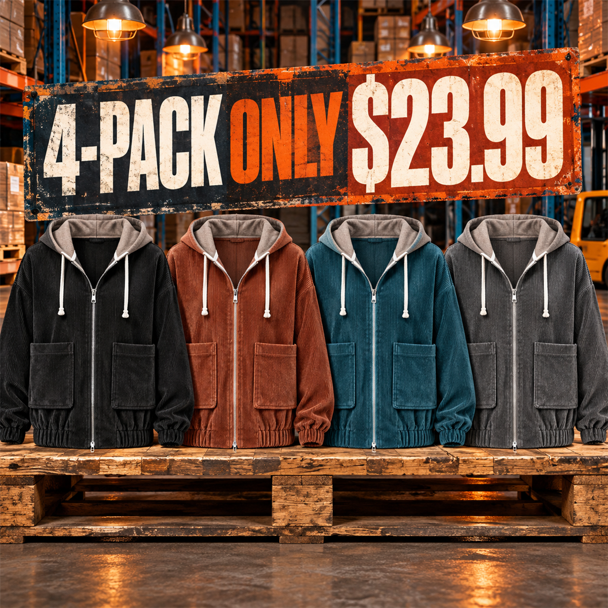 4-Pack - Warm Seasonal Mix Women's Relaxed Corduroy Hooded Utility Jacket Multipacks