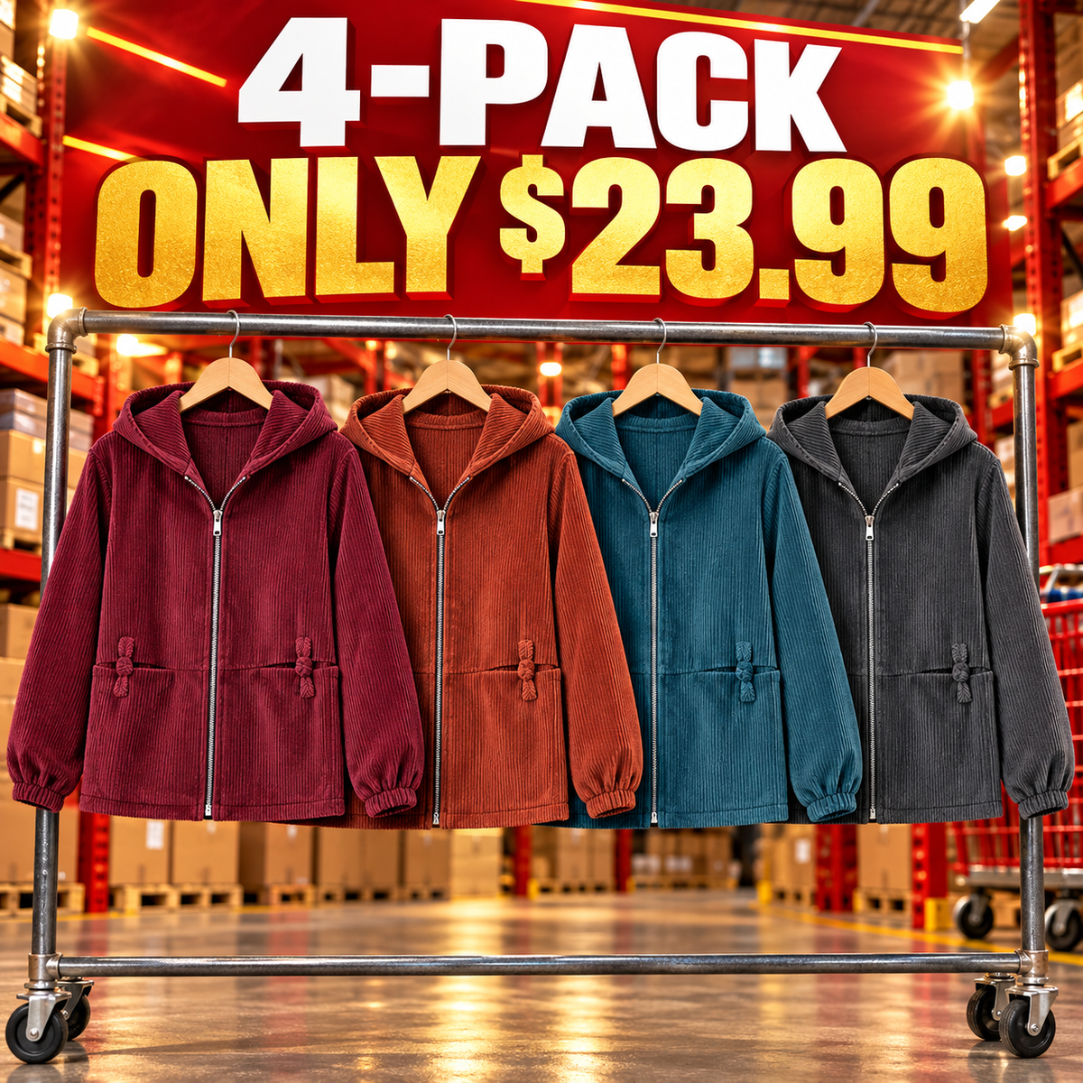 4-Pack - Warm Seasonal Mix Women's Regular-Fit Corduroy Hooded Zip Jacket Multipacks