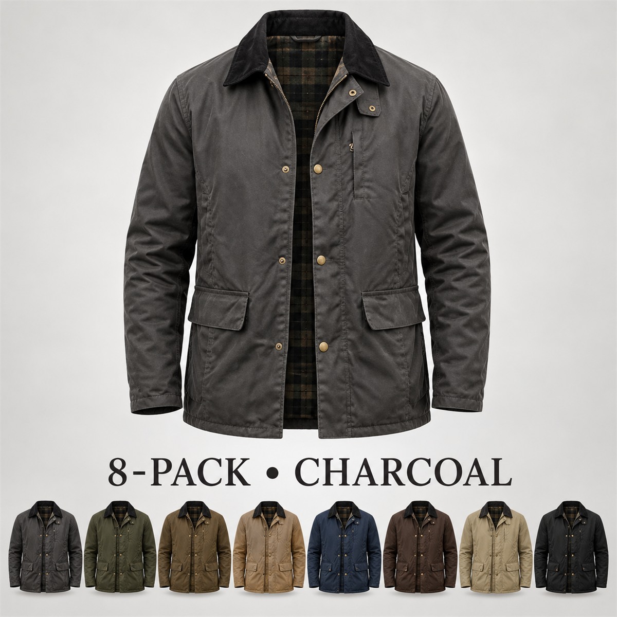 8-Pack - Charcoal Men's Contrast-Collar Field Jacket 8-Packs