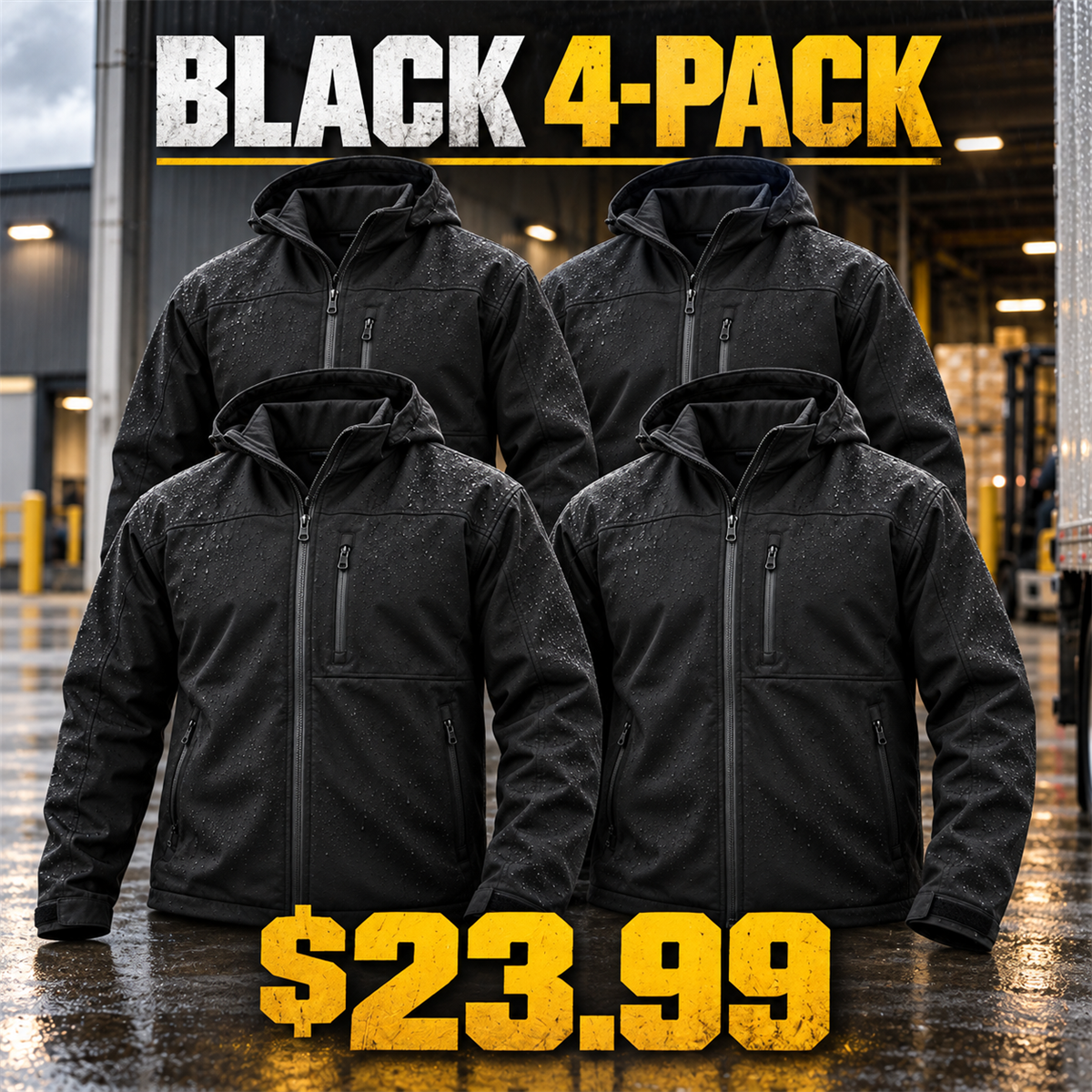 4-Pack - Black Men's Softshell Work Jacket Multipacks