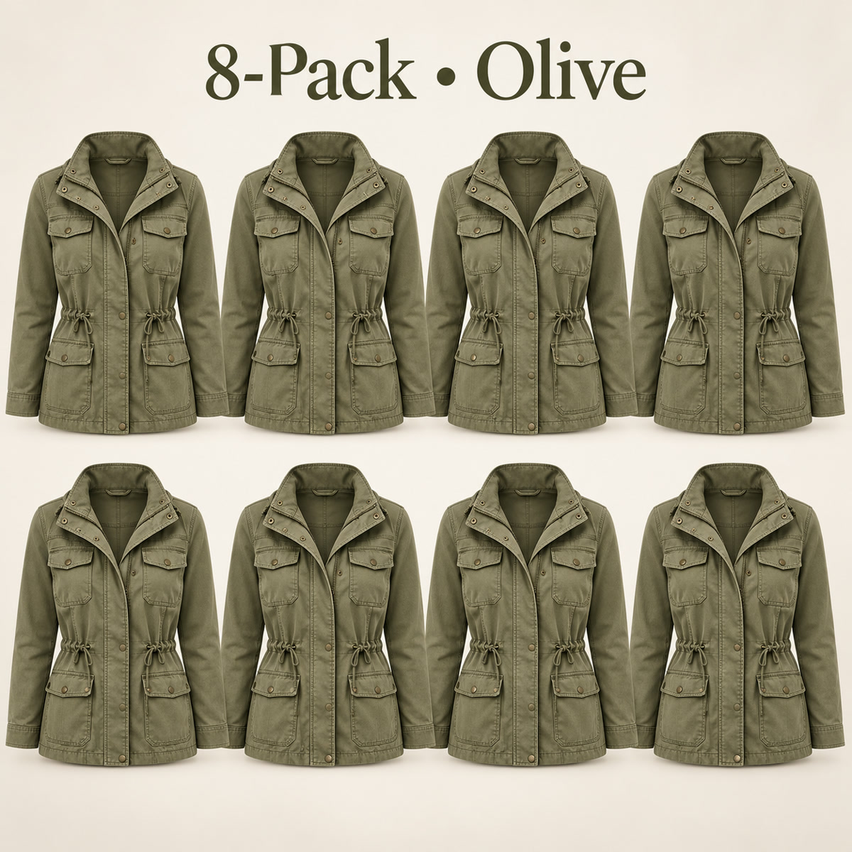8-Pack - Olive Women's Drawcord Utility Field Jacket 8-Packs