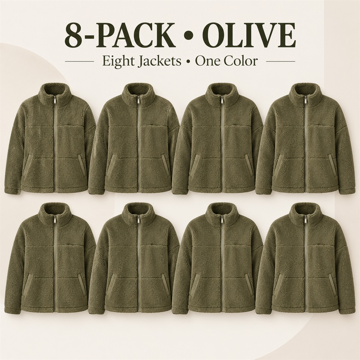 8-Pack - Olive Women's Sherpa-Look Zip Jacket 8-Packs