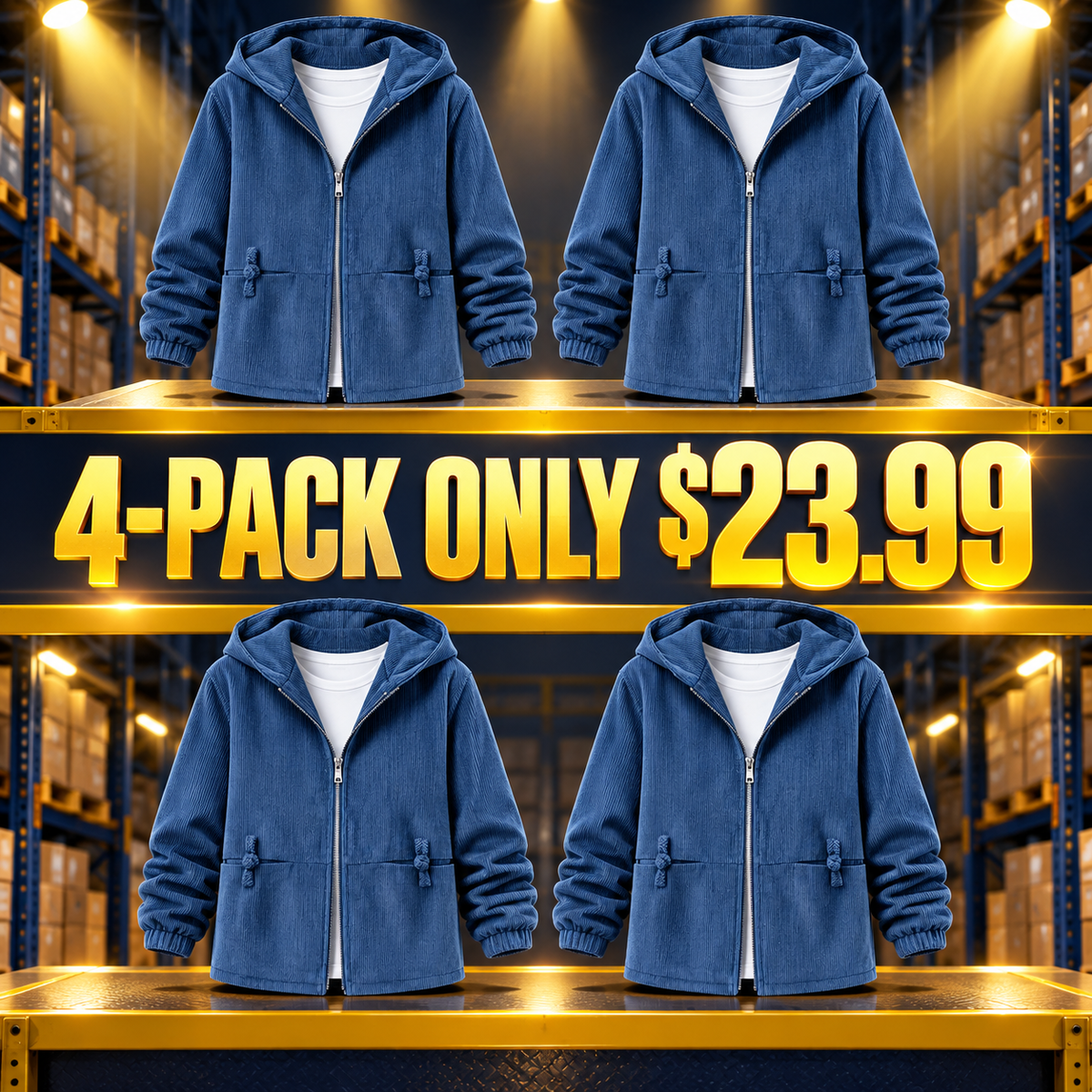 4-Pack - Navy Women's Regular-Fit Corduroy Hooded Zip Jacket Multipacks