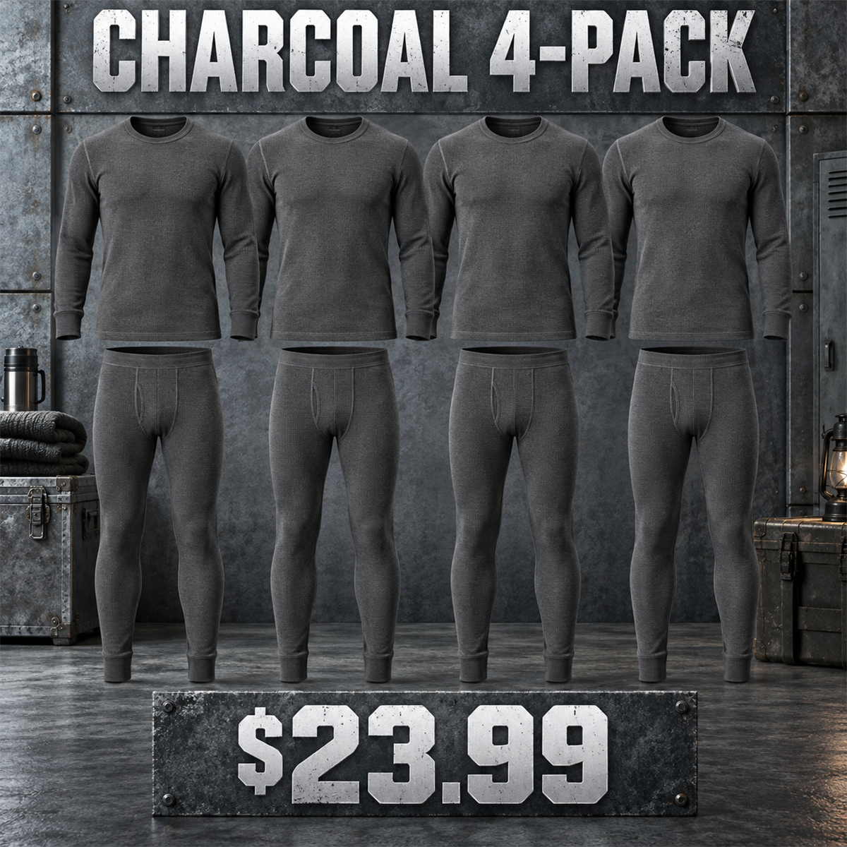 4-Pack - Charcoal Men's Thermal Base Layer Multipacks