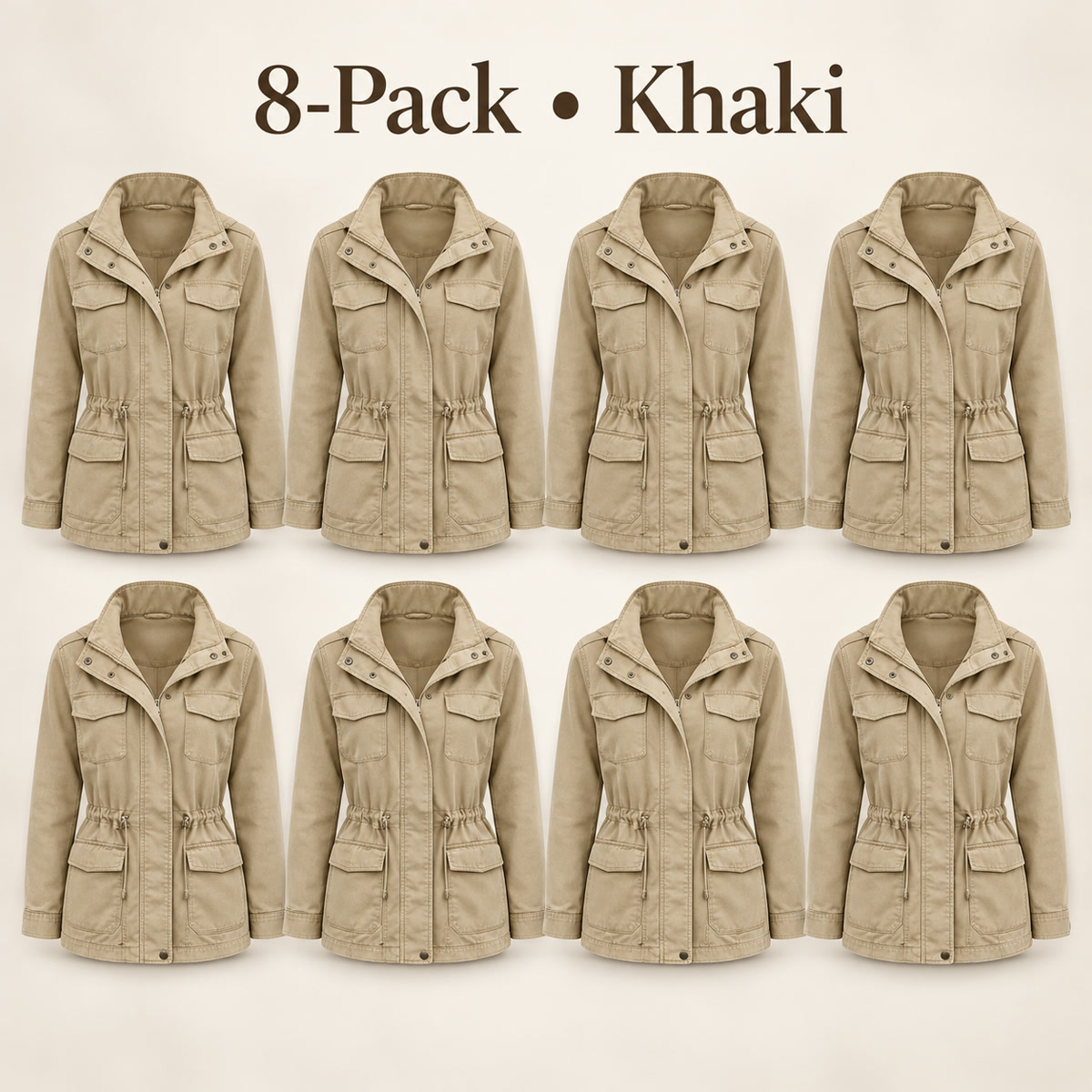 8-Pack - Khaki Women's Drawcord Utility Field Jacket 8-Packs