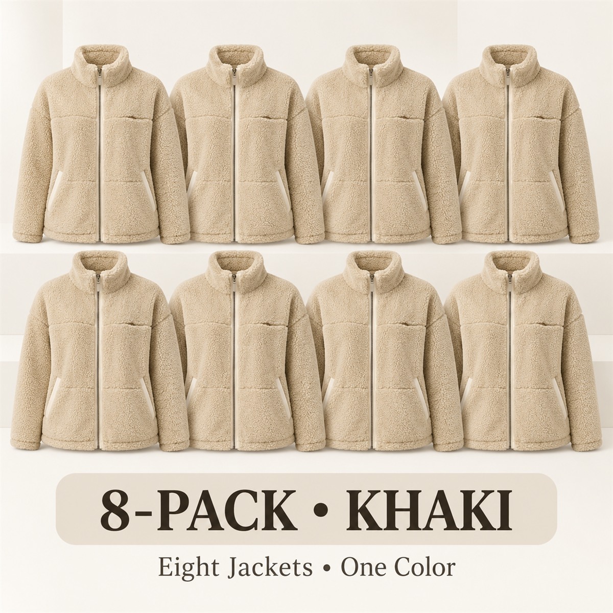 8-Pack - Khaki Women's Sherpa-Look Zip Jacket 8-Packs