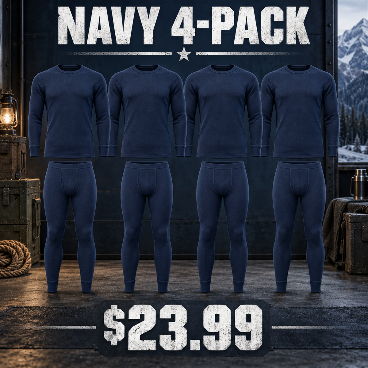 4-Pack - Navy Men's Thermal Base Layer Multipacks