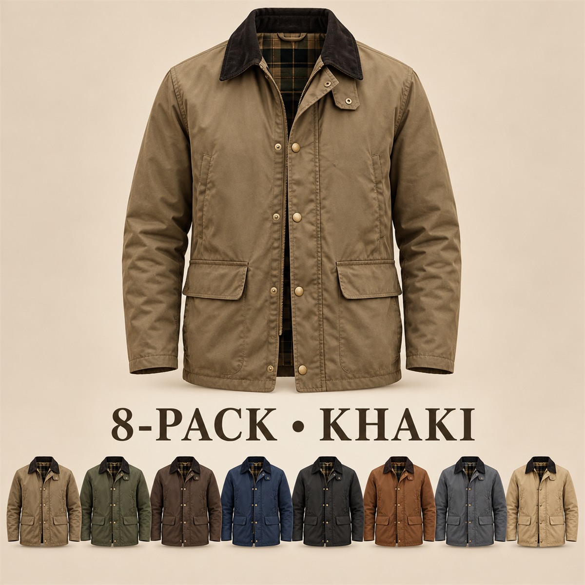 8-Pack - Khaki Men's Contrast-Collar Field Jacket 8-Packs