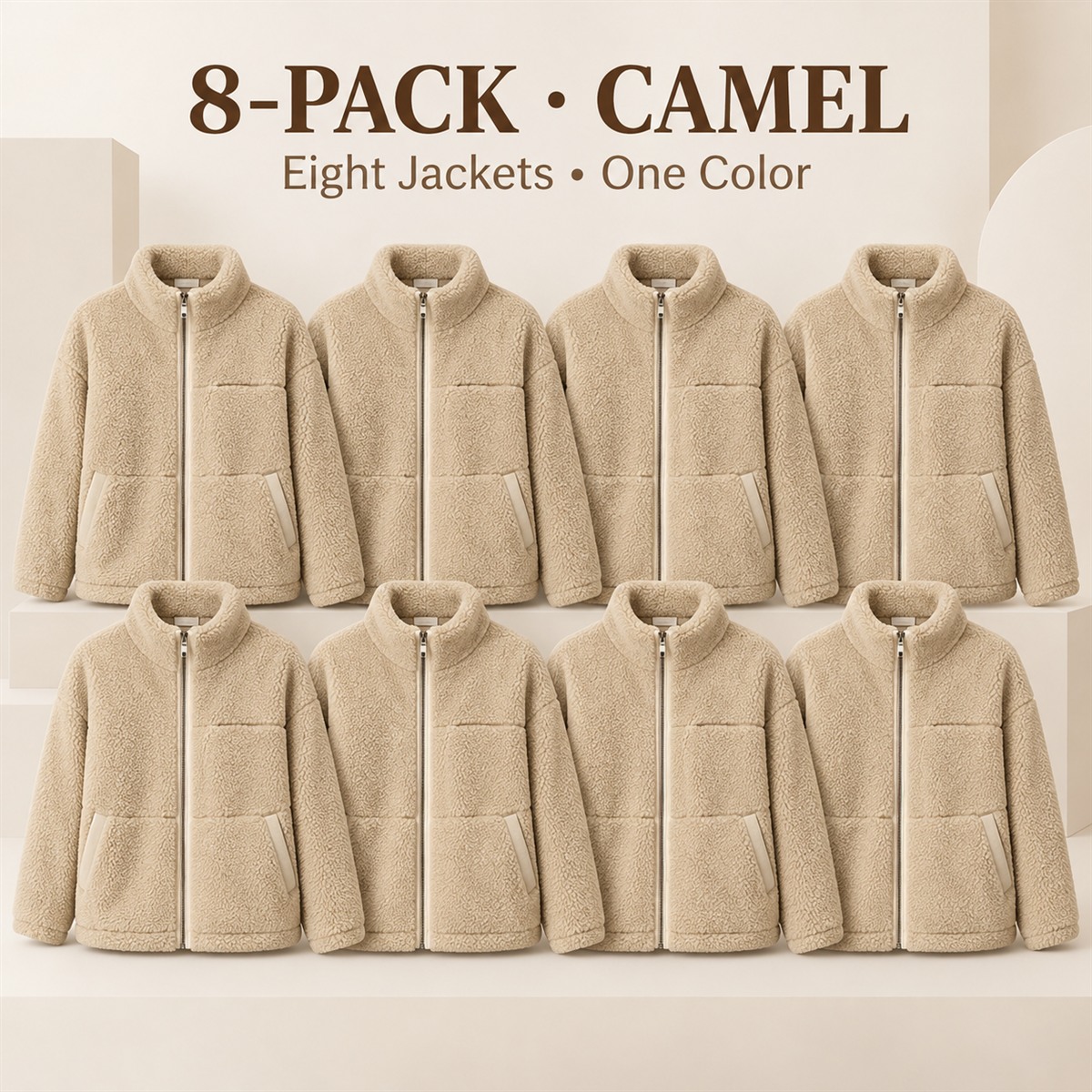 8-Pack - Camel Women's Sherpa-Look Zip Jacket 8-Packs