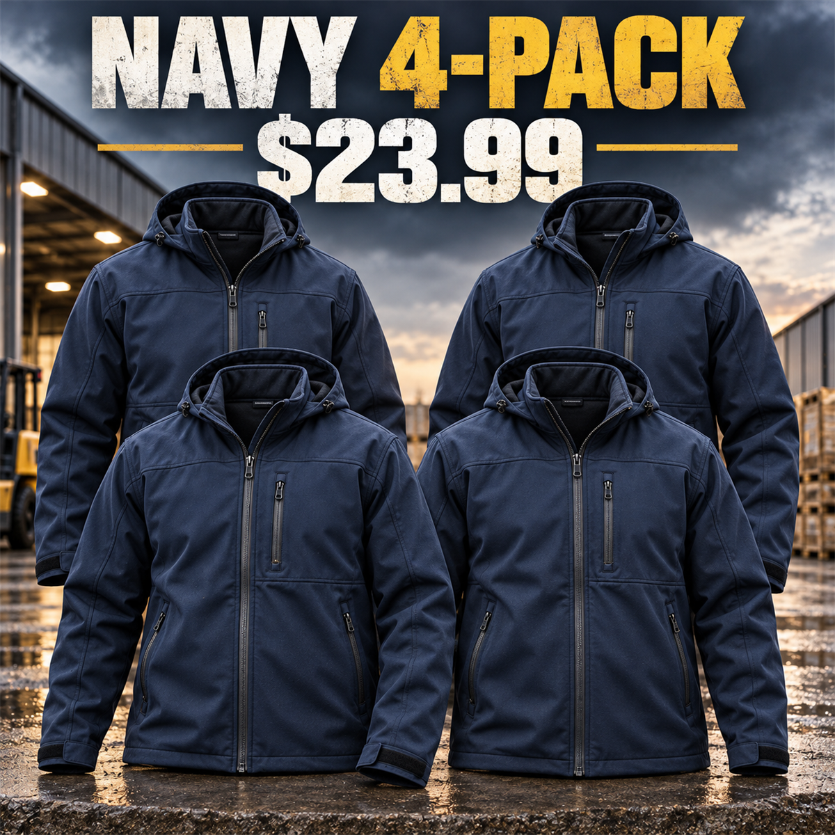4-Pack - Navy Men's Softshell Work Jacket Multipacks