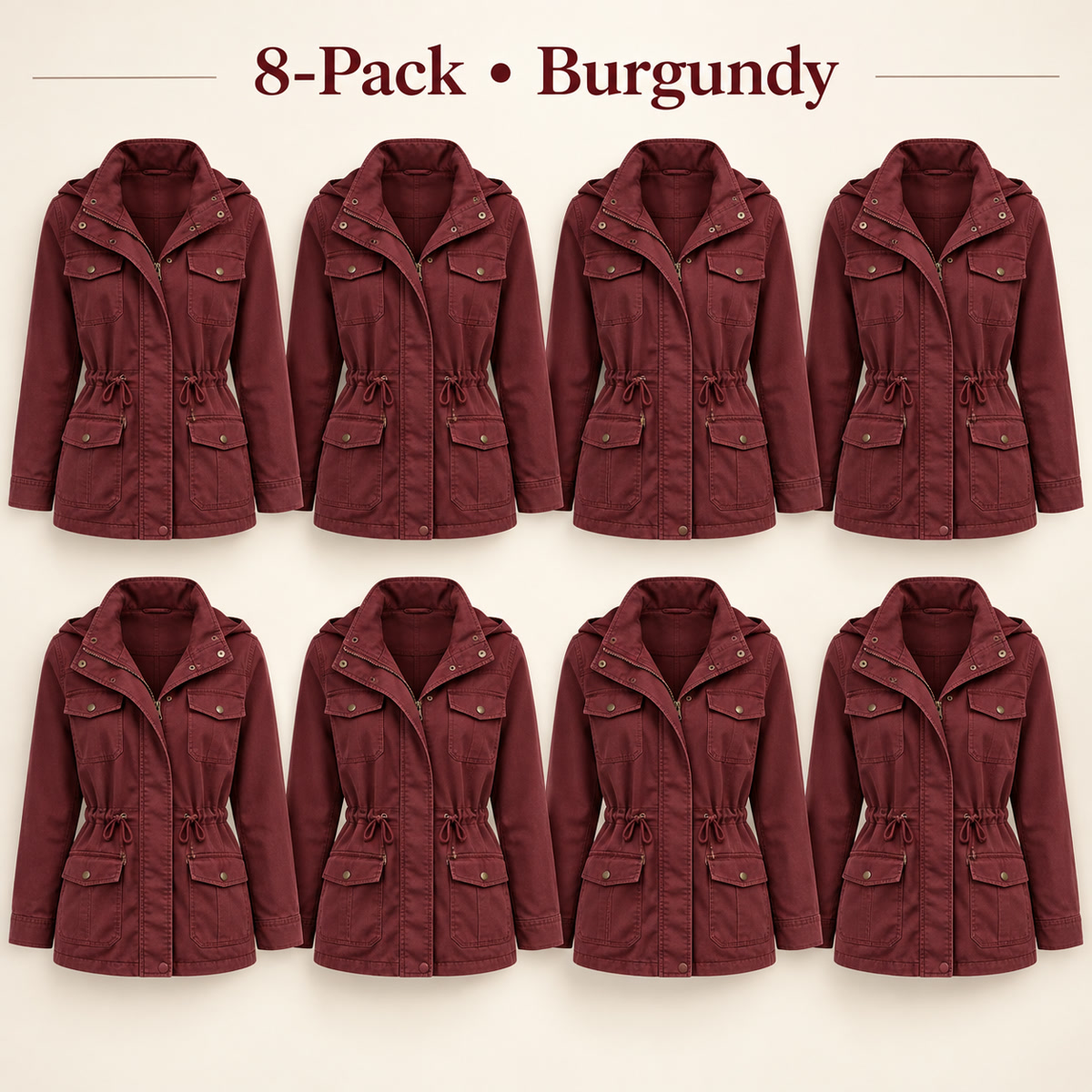 8-Pack - Burgundy Women's Drawcord Utility Field Jacket 8-Packs