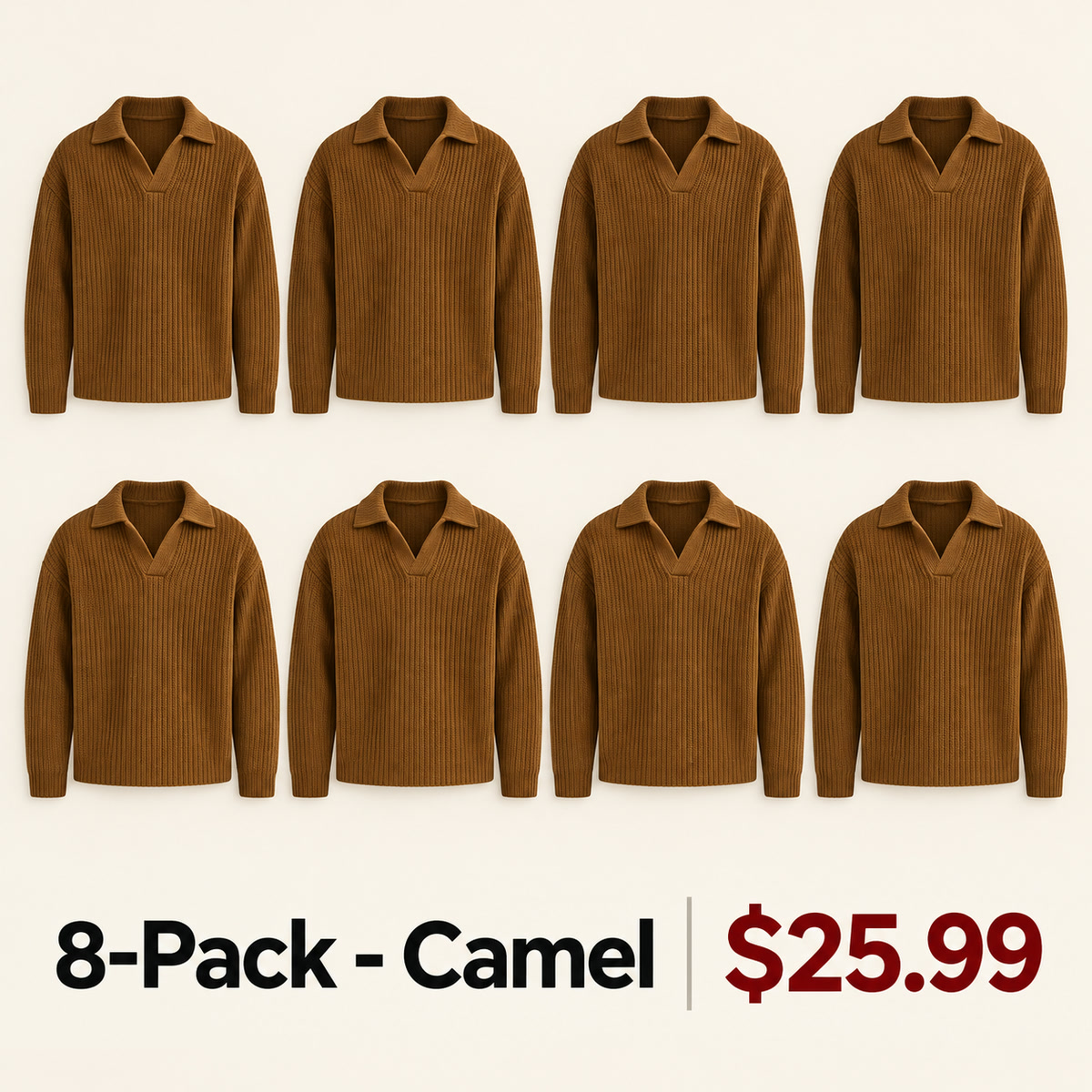 8-Pack - Camel Men's Open-Collar Chunky-Knit Sweater 8-Packs