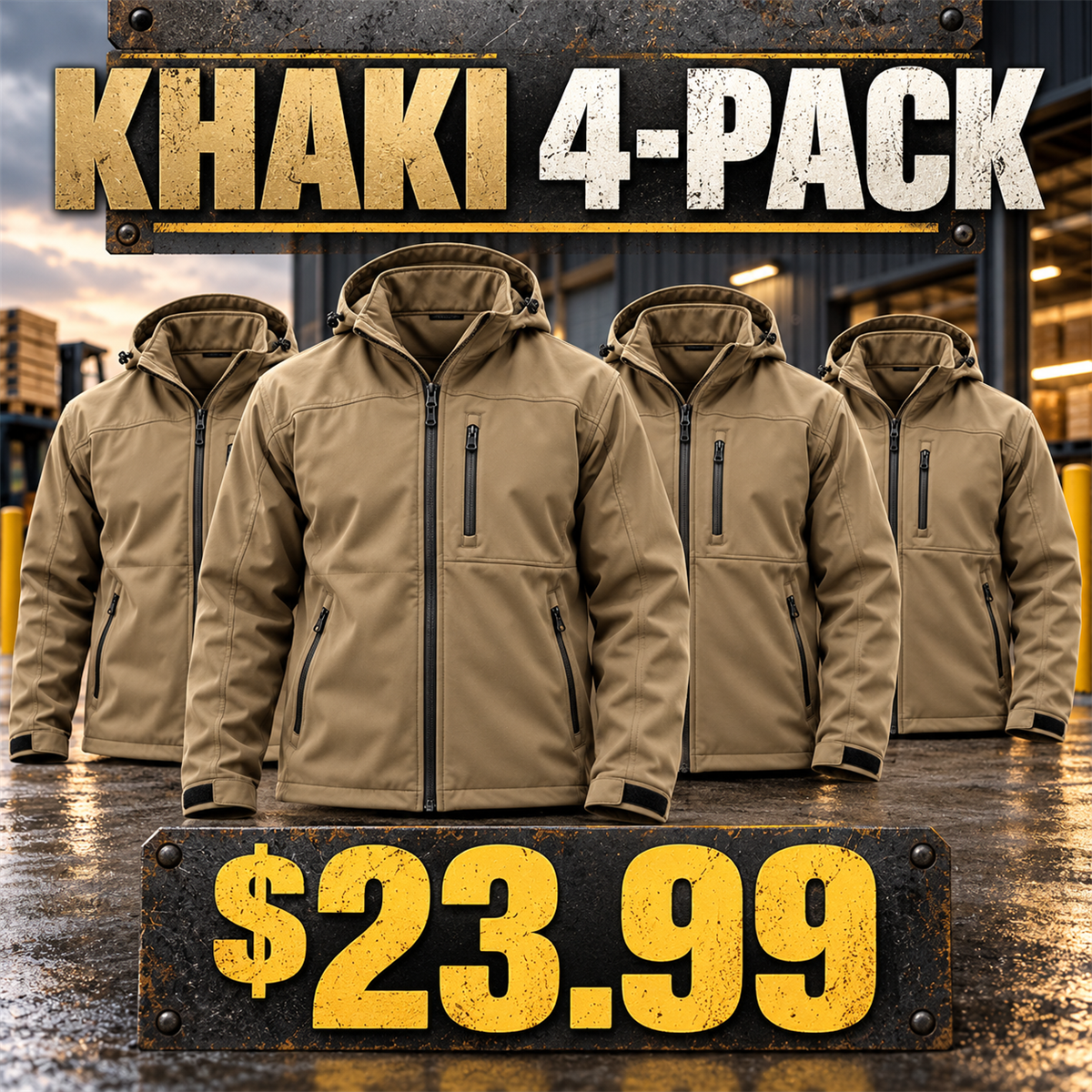 4-Pack - Khaki Men's Softshell Work Jacket Multipacks