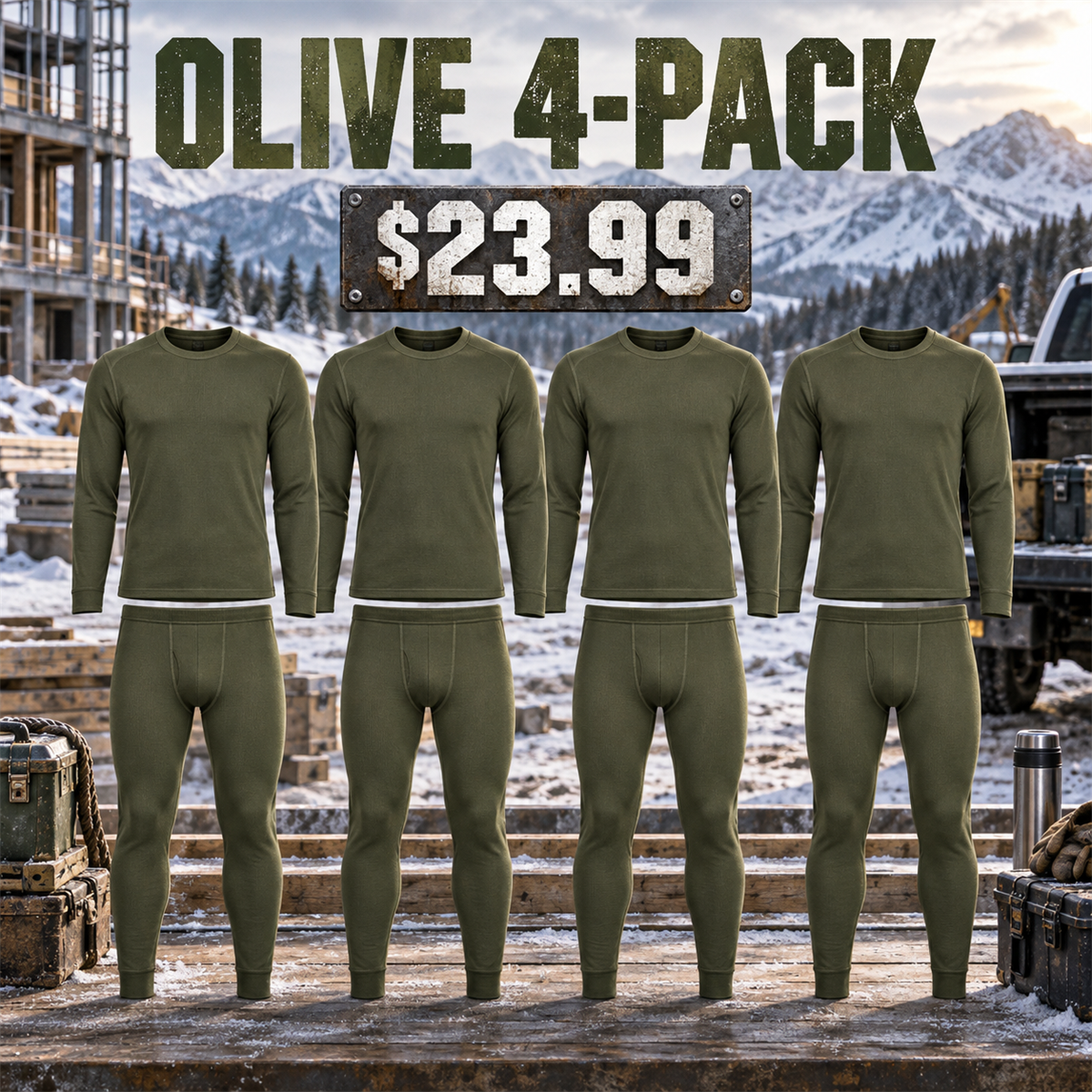 4-Pack - Olive Men's Thermal Base Layer Multipacks