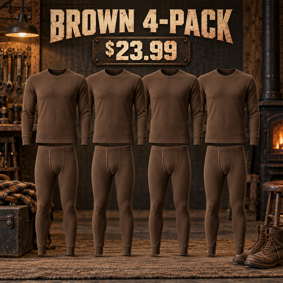 4-Pack - Brown Men's Thermal Base Layer Multipacks