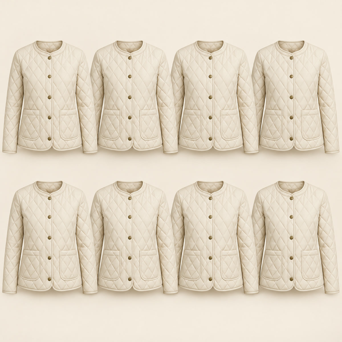 8-Pack - Cream Women's Diamond-Quilted Jacket 8-Packs