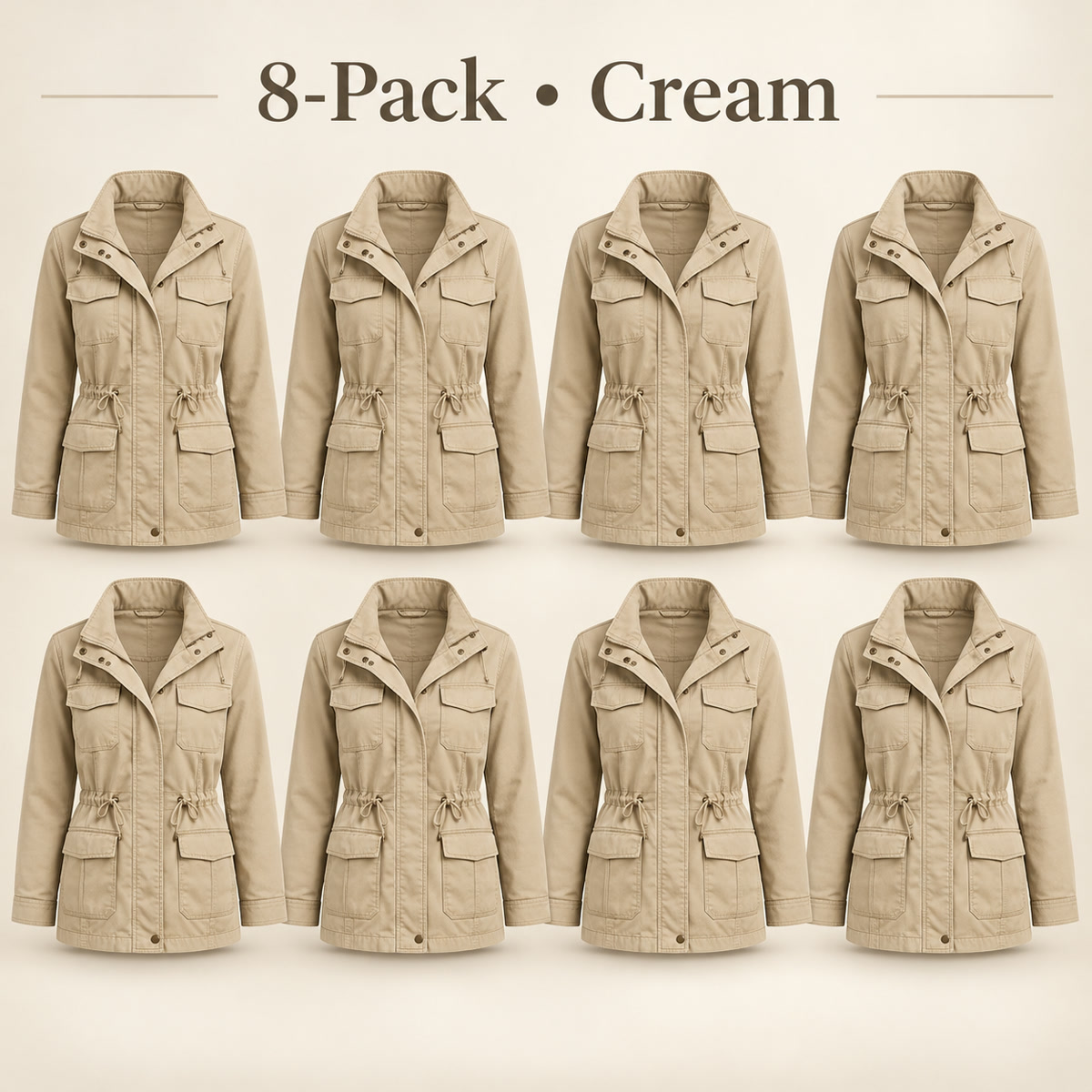 8-Pack - Cream Women's Drawcord Utility Field Jacket 8-Packs