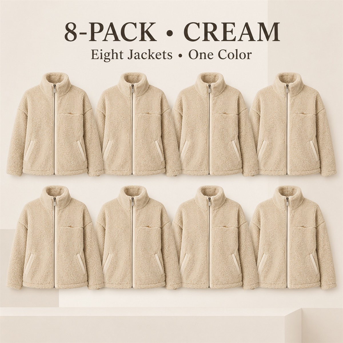 8-Pack - Cream Women's Sherpa-Look Zip Jacket 8-Packs
