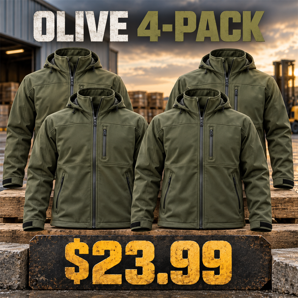 4-Pack - Olive Men's Softshell Work Jacket Multipacks
