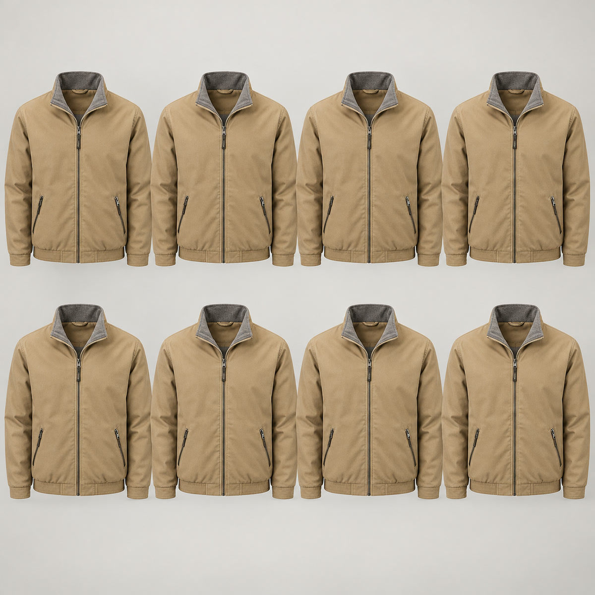 8-Pack - Tan Men's Stand-Collar Zip Jacket 8-Packs