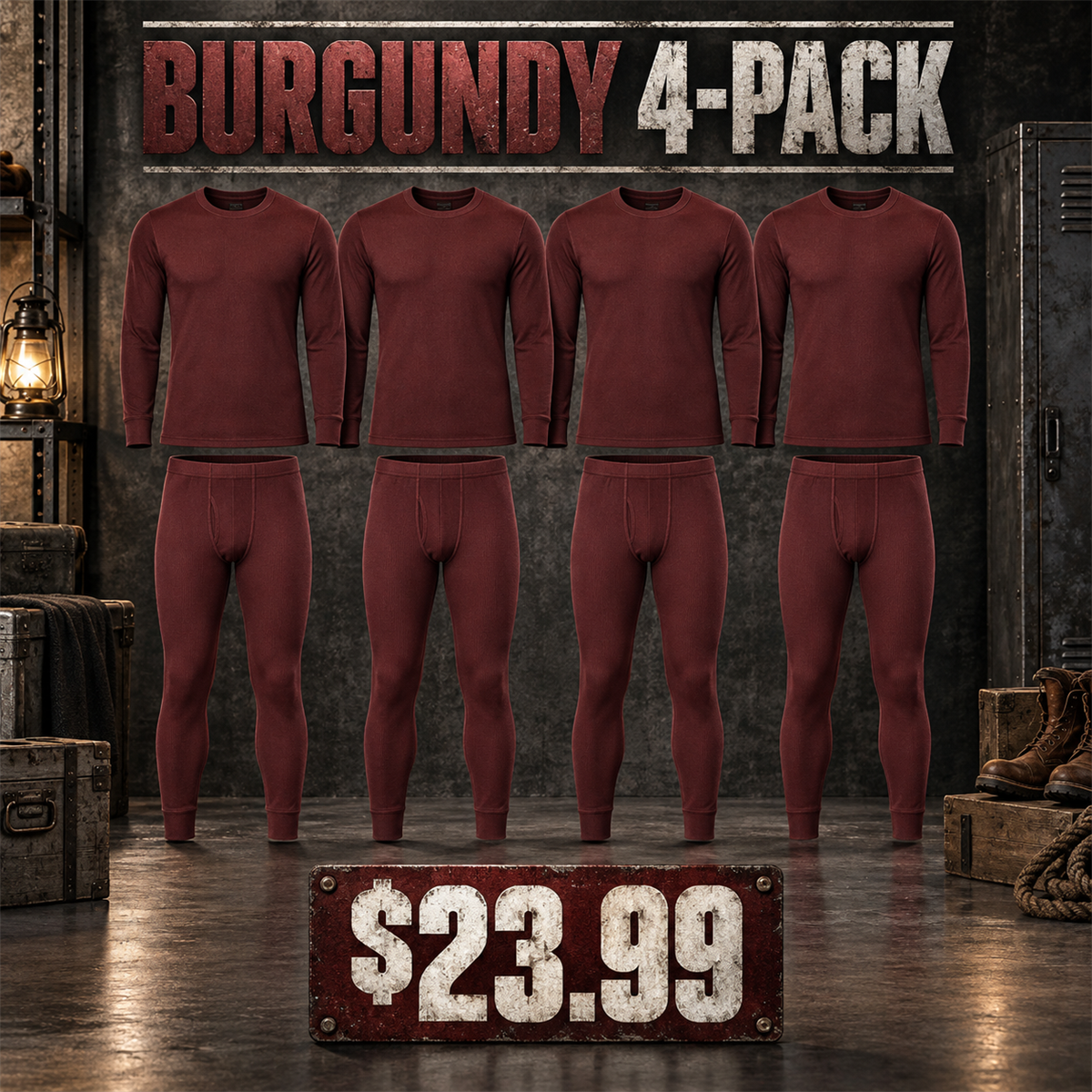 4-Pack - Burgundy Men's Thermal Base Layer Multipacks