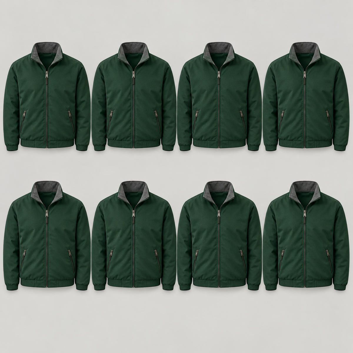 8-Pack - Forest Green Men's Stand-Collar Zip Jacket 8-Packs