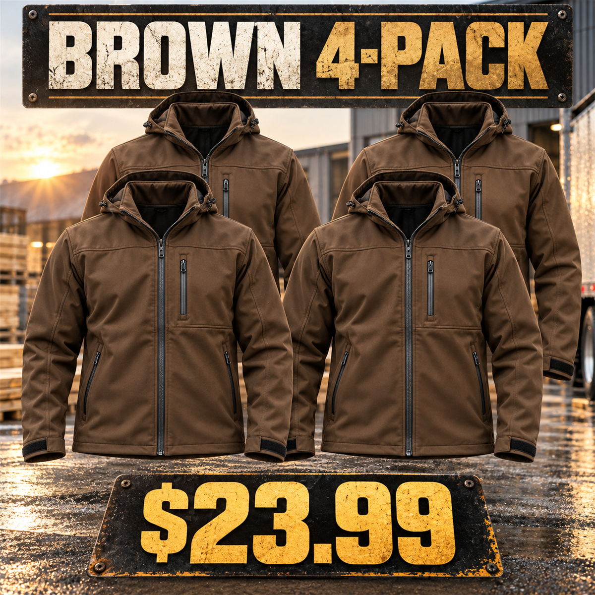 4-Pack - Brown Men's Softshell Work Jacket Multipacks