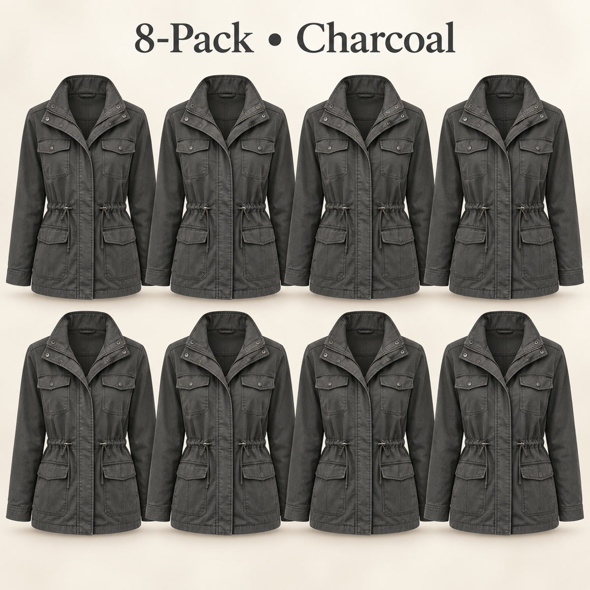 8-Pack - Charcoal Women's Drawcord Utility Field Jacket 8-Packs