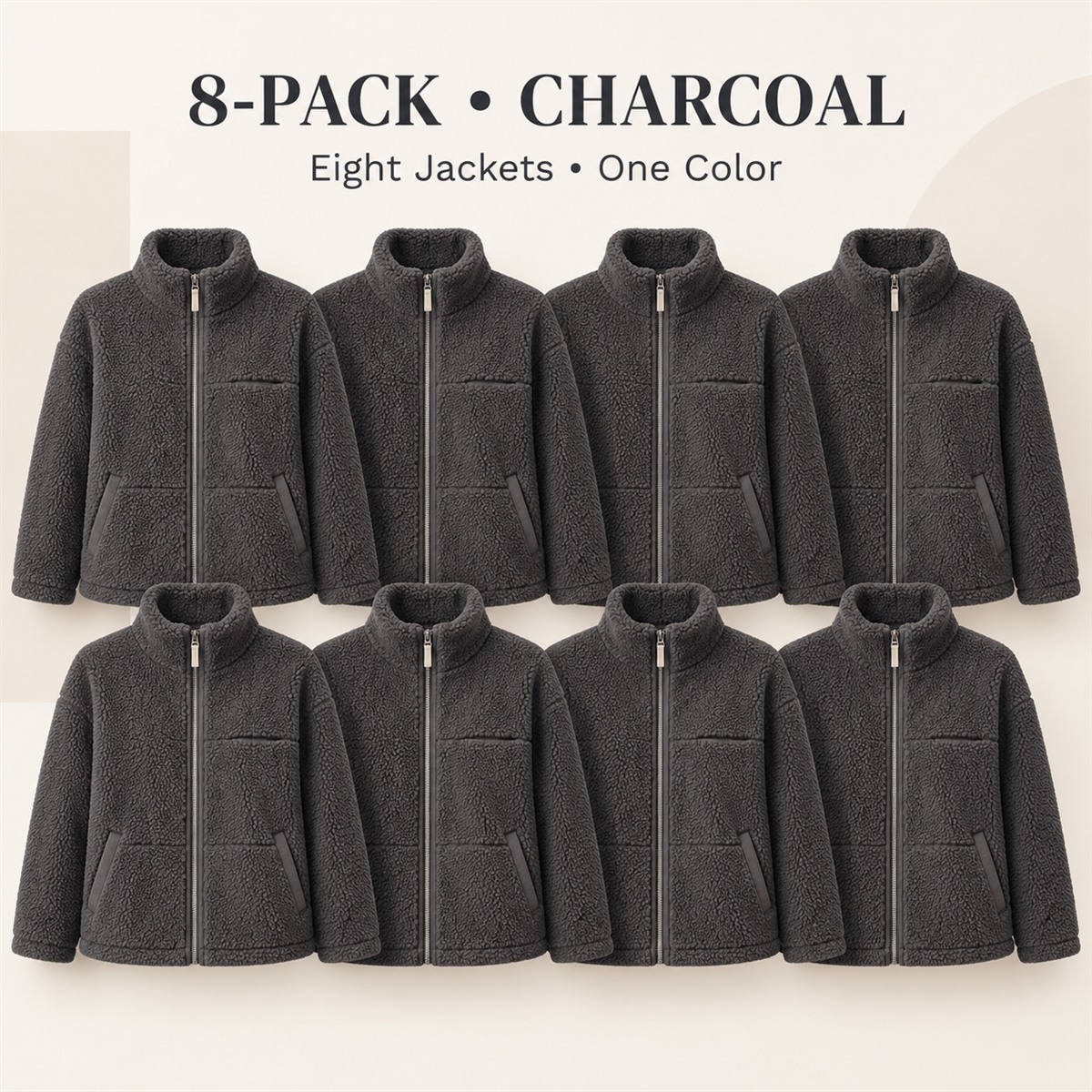 8-Pack - Charcoal Women's Sherpa-Look Zip Jacket 8-Packs