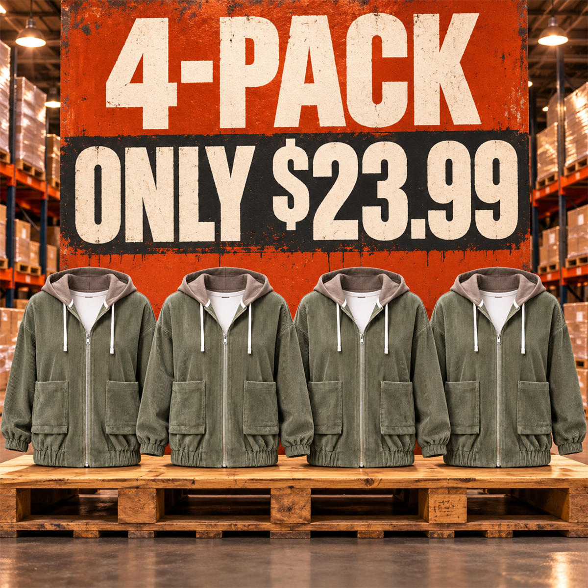 4-Pack - Rust Women's Relaxed Corduroy Hooded Utility Jacket Multipacks